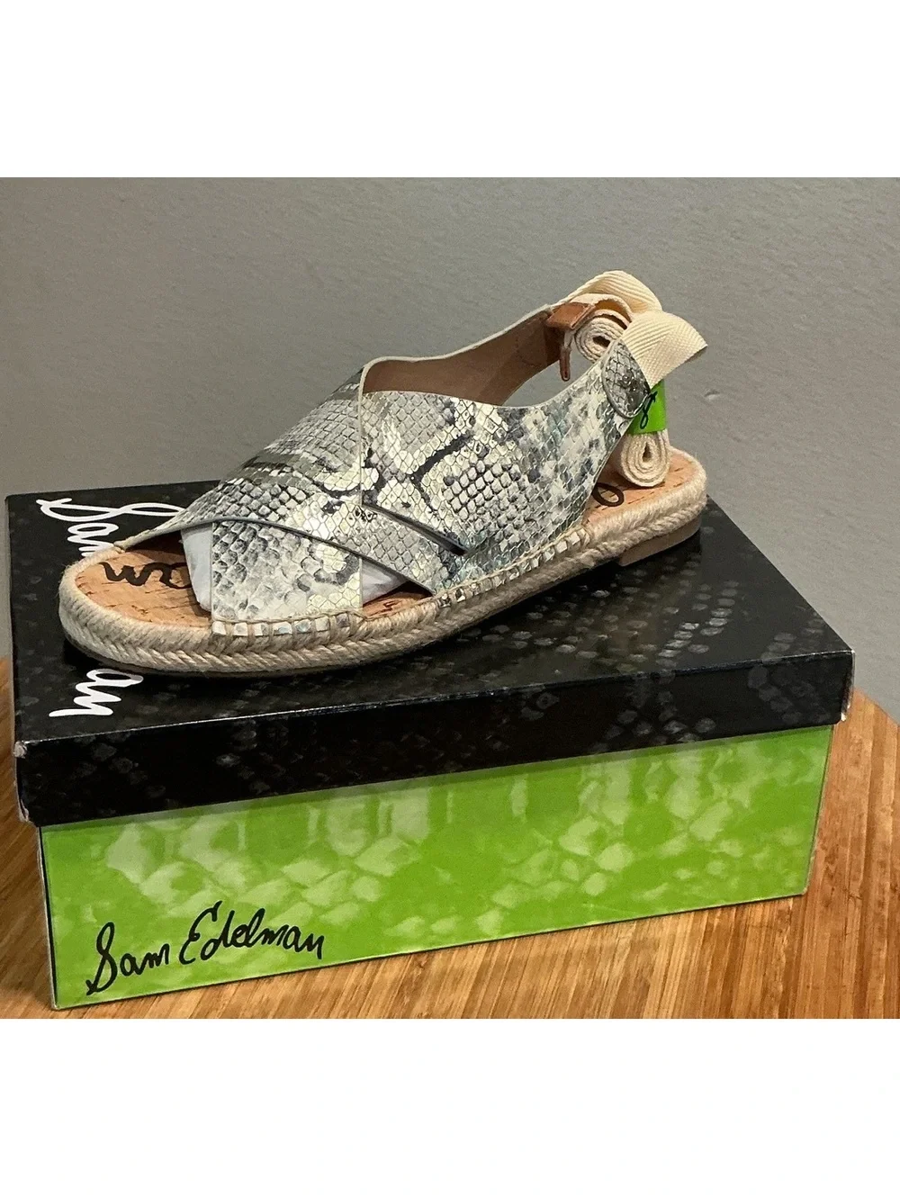 NIB Sam Edelman Alisha Snakeskin Espadrille Sandal, size 8